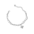 Bracelet Double Chaîne avec Pendentif Cœur – Argent Sterling 925