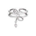 Adjustable double band ring with knot and heart charms in 925 sterling silver 