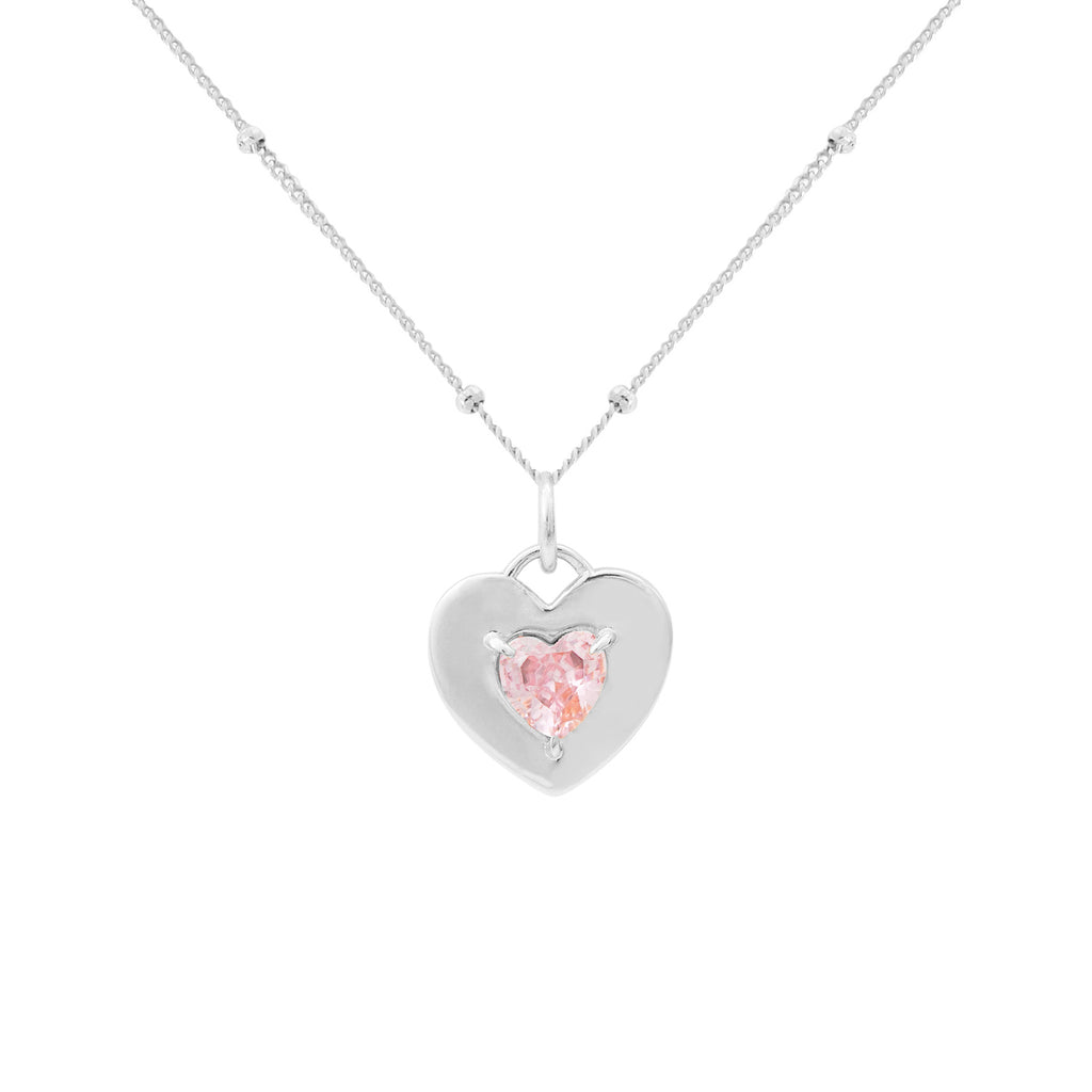 Saint-Valentin: Collier en argent sterling 925 avec cœur en zircon cubique rose (réversible)
