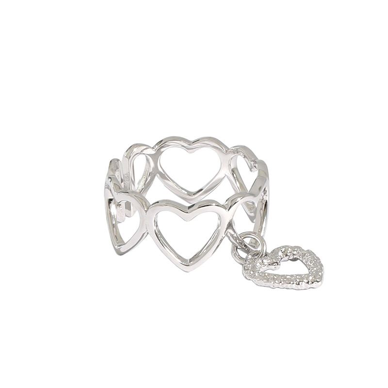 Adjustable ring in 925 sterling silver with openwork hearts 