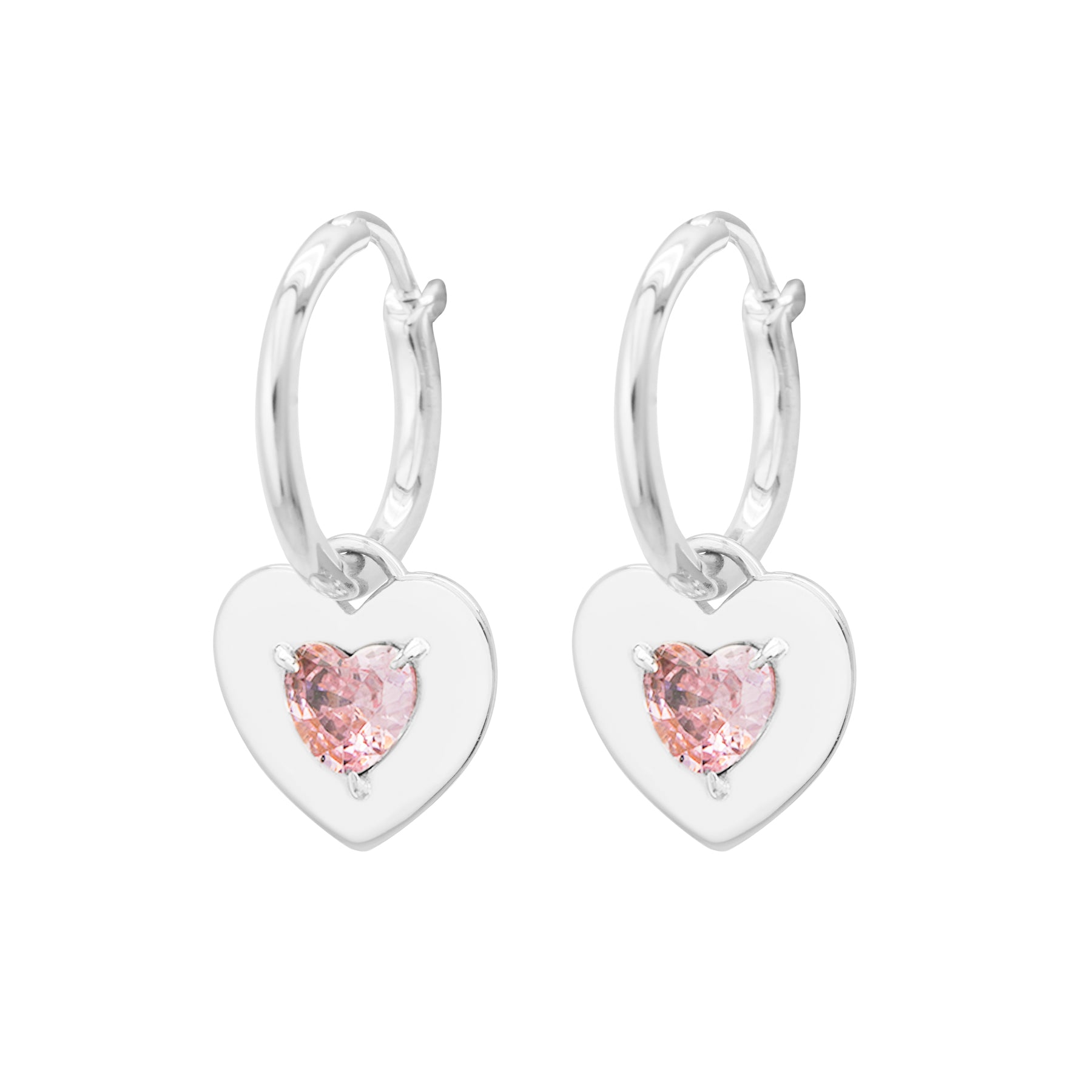 Saint-Valentin: Boucles d’oreilles créoles avec cœur en zircon cubique rose et en argent sterling 925