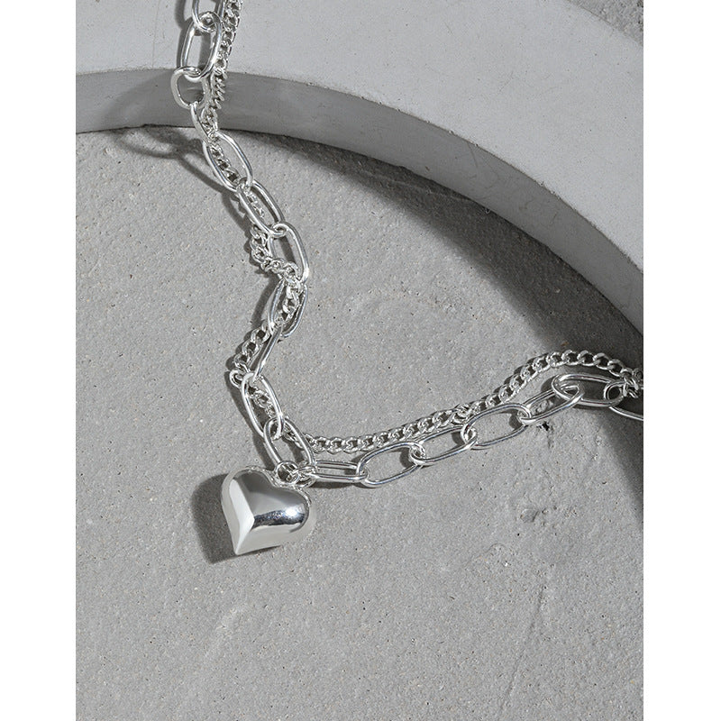Bracelet Double Chaîne avec Pendentif Cœur – Argent Sterling 925