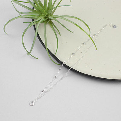 Bracelet double rang en argent sterling 925, chaîne fine et perles argentées