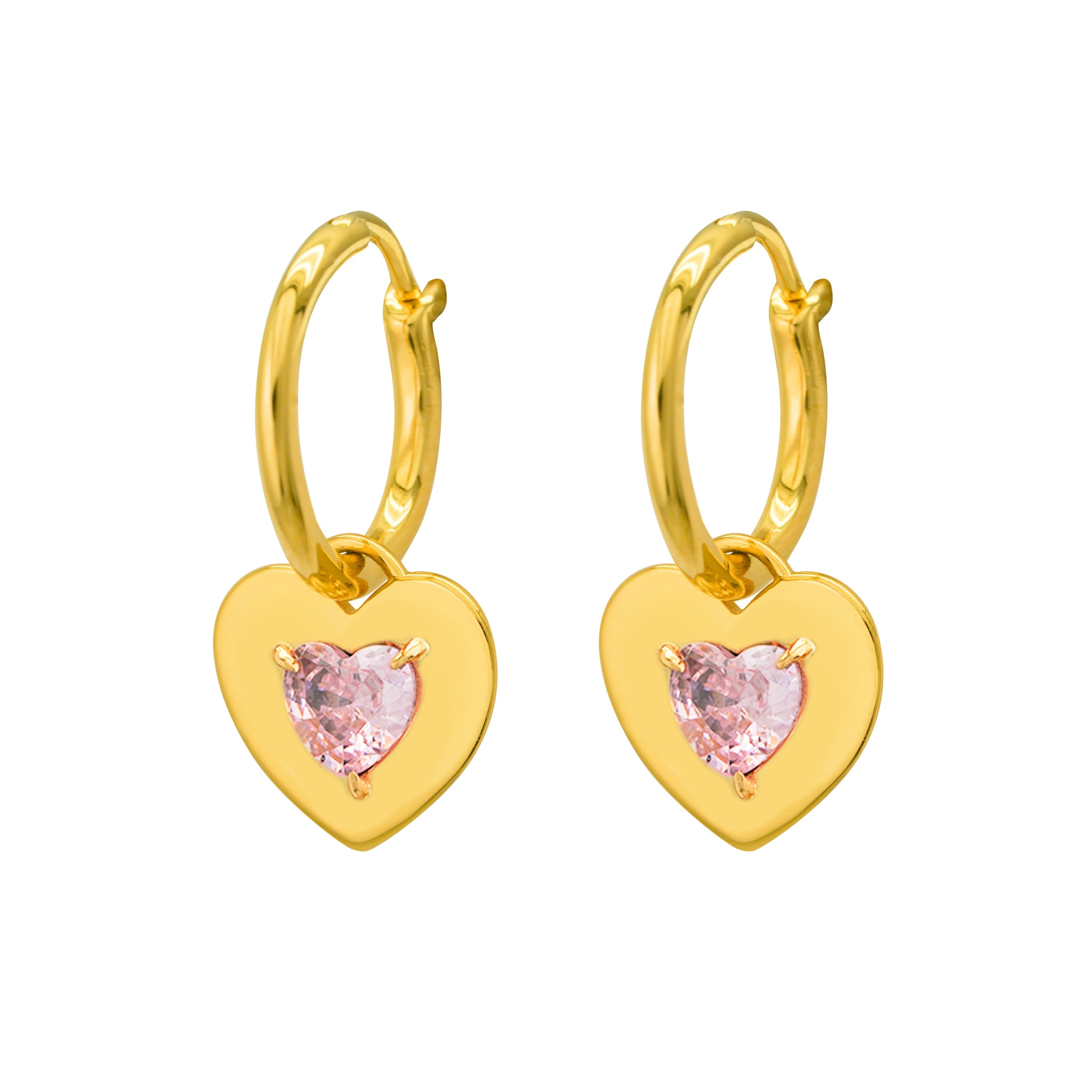 Saint-Valentin: Boucles d’oreilles créoles avec cœur en zircon cubique rose et en argent sterling 925